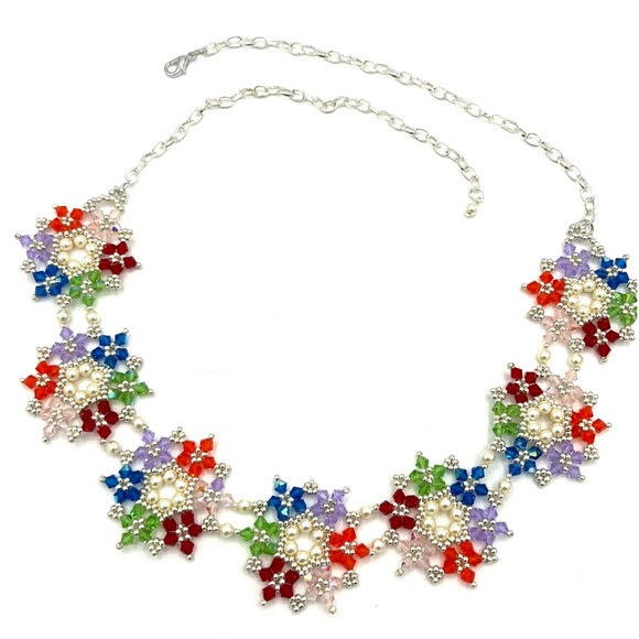 ❗️SOLD❗️Multi Colored Crystal Snowflake Statement Necklace - Picture 3 of 7
